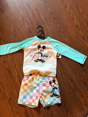 Boys Disney Mikey mouse surfing toddler Swim trunk and Rashguard Set